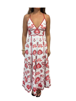 Garden Long Dress, Red White