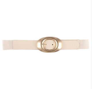 Oval Metal Accent Elastic Belt, Ivy