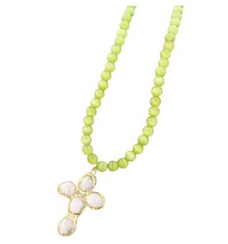 Gemstone Cross Necklace, Lime