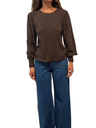 Smocked Cuff Rib Neck Tee