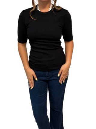 Ribbed Short Sleeve Round Neck, Black