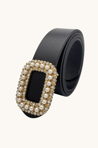Pearl Buckle Belt, Black