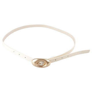 Faux Leather Skinny Belt, Ivory