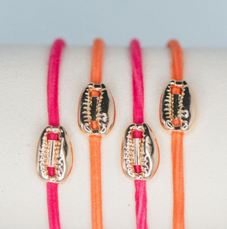 Cowrie Shell Hair Tie Set - Hot Pink / Orange