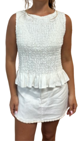 Alma Shirred Top, Cream