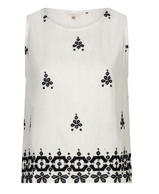 Black/White Embroidered Sleeveless Top