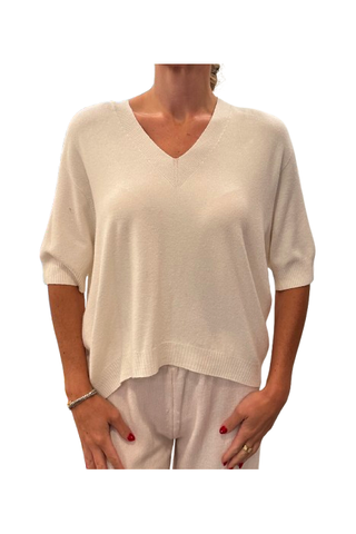 Italian Knit V-neck Sweater, Panna Cotta