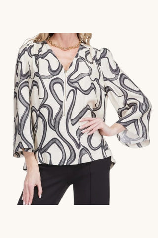 Ivory Pathways Zipper Blouse