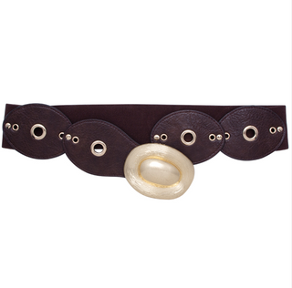 Metal Round Design Elastic Belt, Dark Brown
