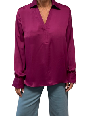 Knotched Collar Blouse, Boysenberry