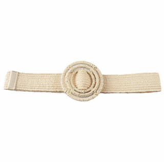 Straw Round Buckle Belt, Tan