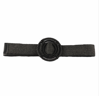 Straw Round Buckle Belt, Black