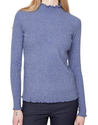 Ruffle Mockneck, Heather Navy