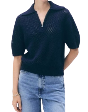 Cashmere Mesh Polo, Deep Navy