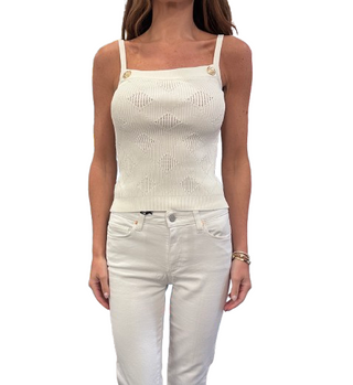 Gold Button Knit Tank, White