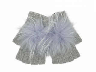 Angora Pom Handwarmer, Grey/Blue