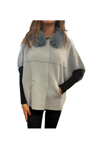 Faux Fur Collar Cardigan, Baby Blue