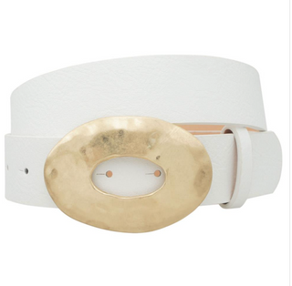 Metal Oval Buckle Belt, White