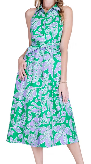 Fitted Halter Dress, Green Petal