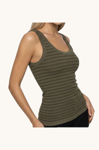 Reversible Striped Tank, Olive