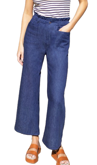 Zip Front Tulip Crop Flare 2 - Indigo