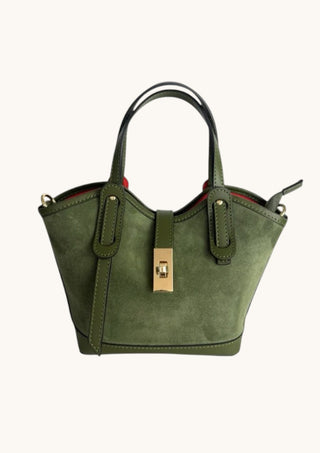 Compartment Small Suede Bag, Olive