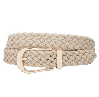 Elongated U Buckle Braid Belt, Taupe