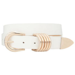 Stacked Simple D Ring Belt, White