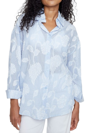 Woven Flower Stripe Blouse, Blue