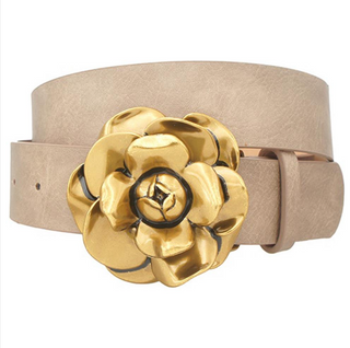 Camelia Bloom Buckle Belt, Taupe