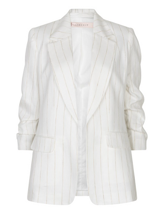 Linen Stripe Blazer, Sand/White