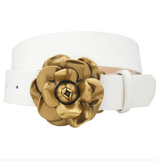 Camelia Bloom Buckle Belt, White