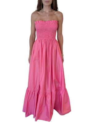 Cosmos Strapless Smocked Maxi Dress, Coral