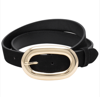 Genuine Suede Metal Belt, Black
