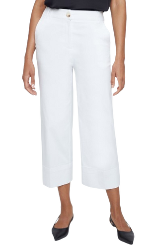 Button Front Crop Pant, White