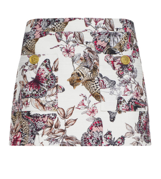 Cyra Low Rise Mini Skirt, White Butterfly