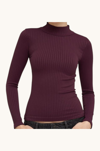 Wide Ribbed Mock Neck, Raisin