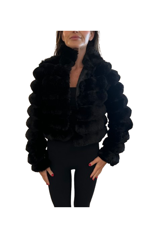 Cropped Faux Fur Jacket, Black