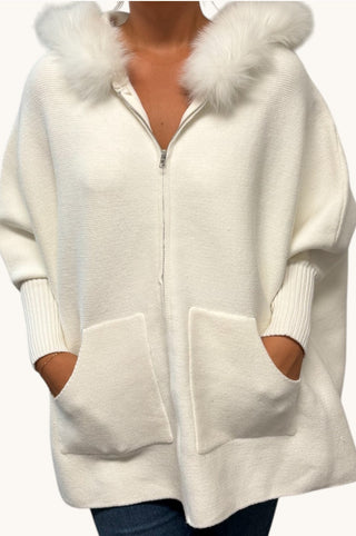White Fox Trimmed Poncho