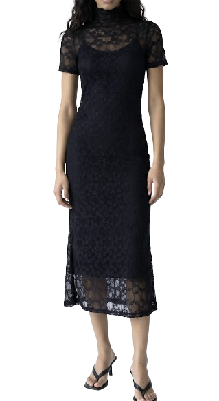 Lace Turtleneck Dress, Black