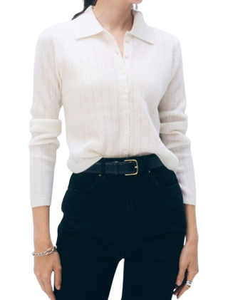 Cashmere Pointelle Shirt, Soft White