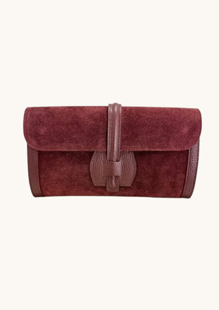 Suede Leather Clutch, Bordeaux