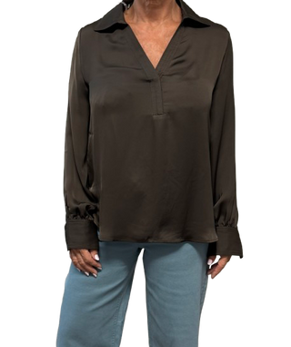 Knotched Collar Blouse, Chocolate