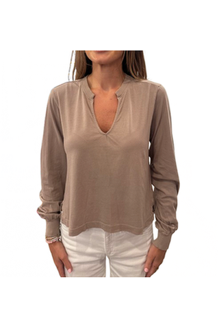 Split Neck Tee, Fossil