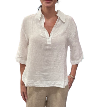 Notched Collar Hi-Lo Top, White