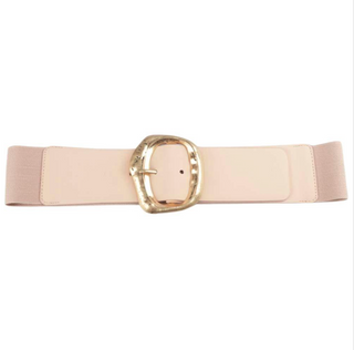 Wide Elastic Waist Belt Gold Buckle, Pink