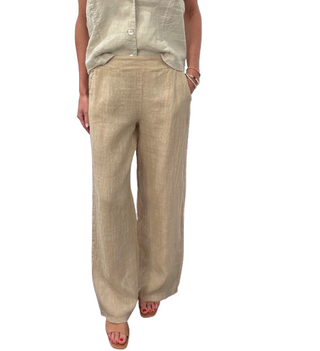 Linen Palazzo Pant, Beige