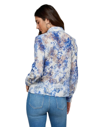 Maia Lace Button-down Blouse, Blue Ivory