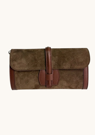 Suede Leather Clutch, Chocolate