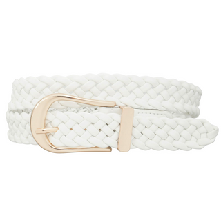 Elongated U Buckle Braid Belt, White